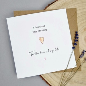 Carte du 7e anniversaire en cuivre, cadeau de mariage rustique, cadeau de 7 ans de mariage, souvenir personnalisé, femme, mari, couple, cadeau traditionnel du 7e anniversaire, fait main