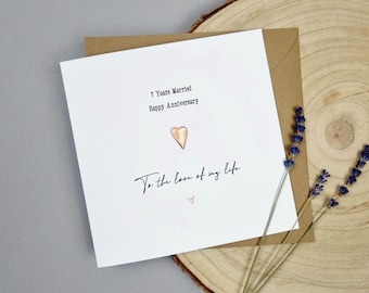7th anniversary card Copper Rustic wedding gift 7 year marriage Keepsake  Wife Husband Couple 7th Traditional present