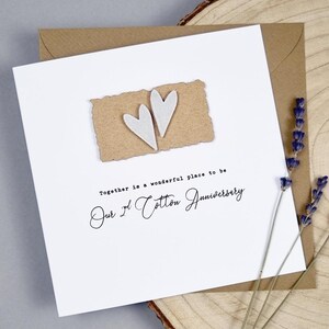 2e carte d'anniversaire de mariage en coton 2e deuxième carte faite main personnalisée mari femme couple petit ami petite amie deux coeurs