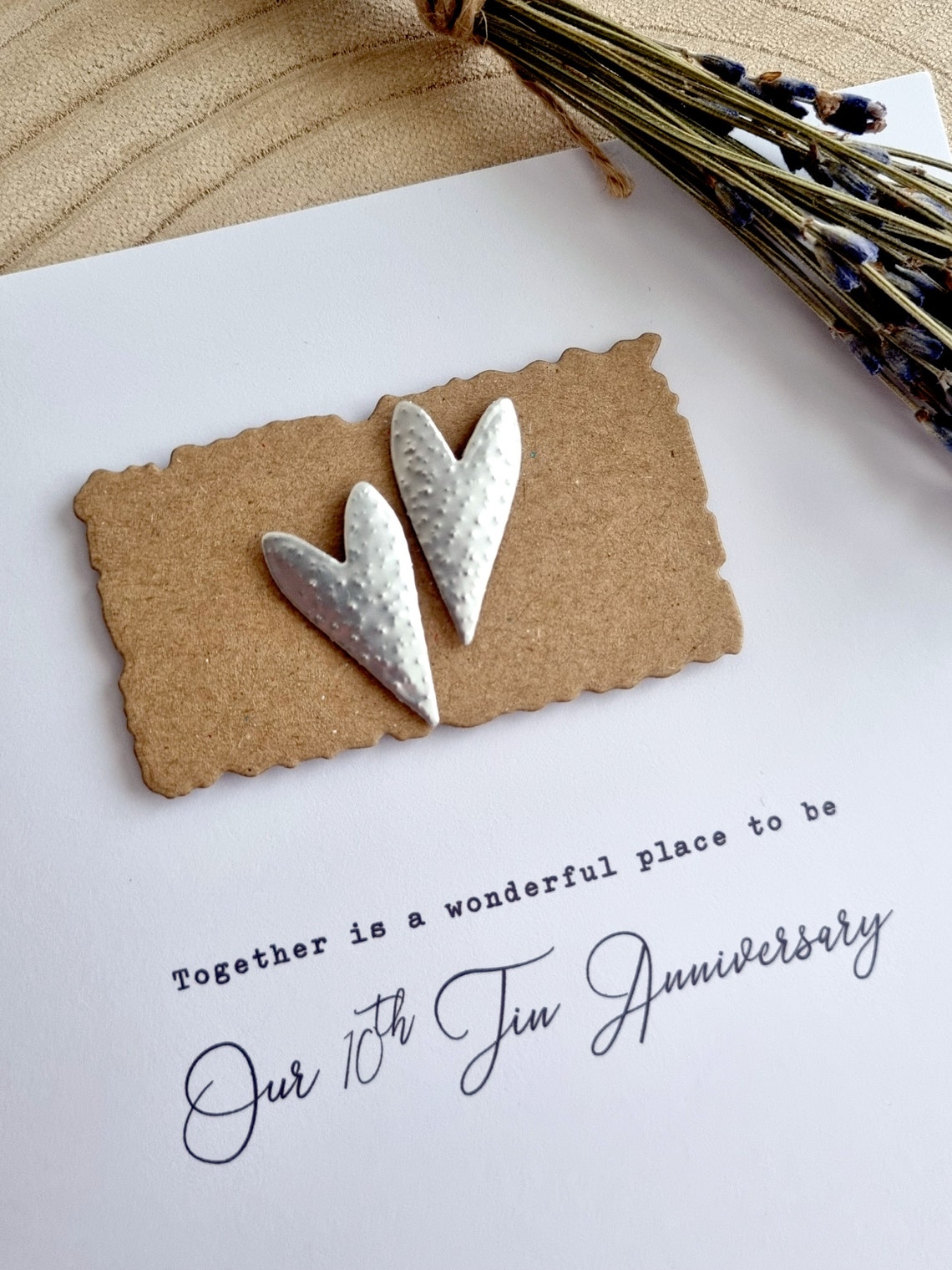 10th Anniversary Card Tin Hearts Wedding Gift Aluminium 10 Year ...