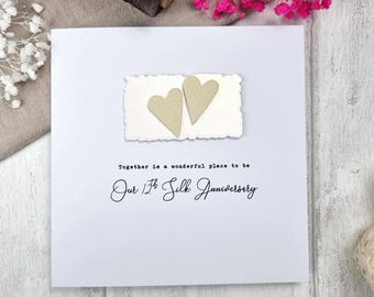 12th Anniversary Silk Card Personalised REAL Silk Heart Handmade Gift for Wife Husband Couple 12 Years Together Wedding Keepsake