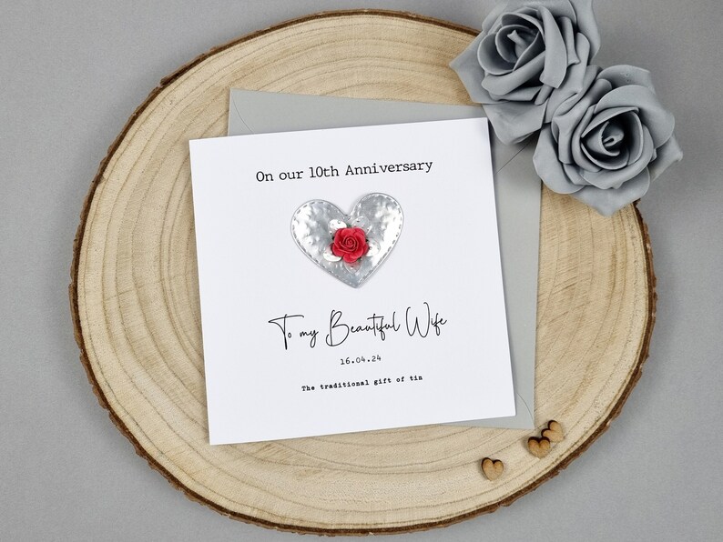 RED Rose 10th Wedding Anniversary Card Real Tin Keepsake Gift Wife ...