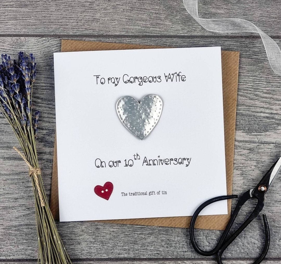 10th Wedding Anniversary Card Tin Gift Personalised Handmade - Etsy