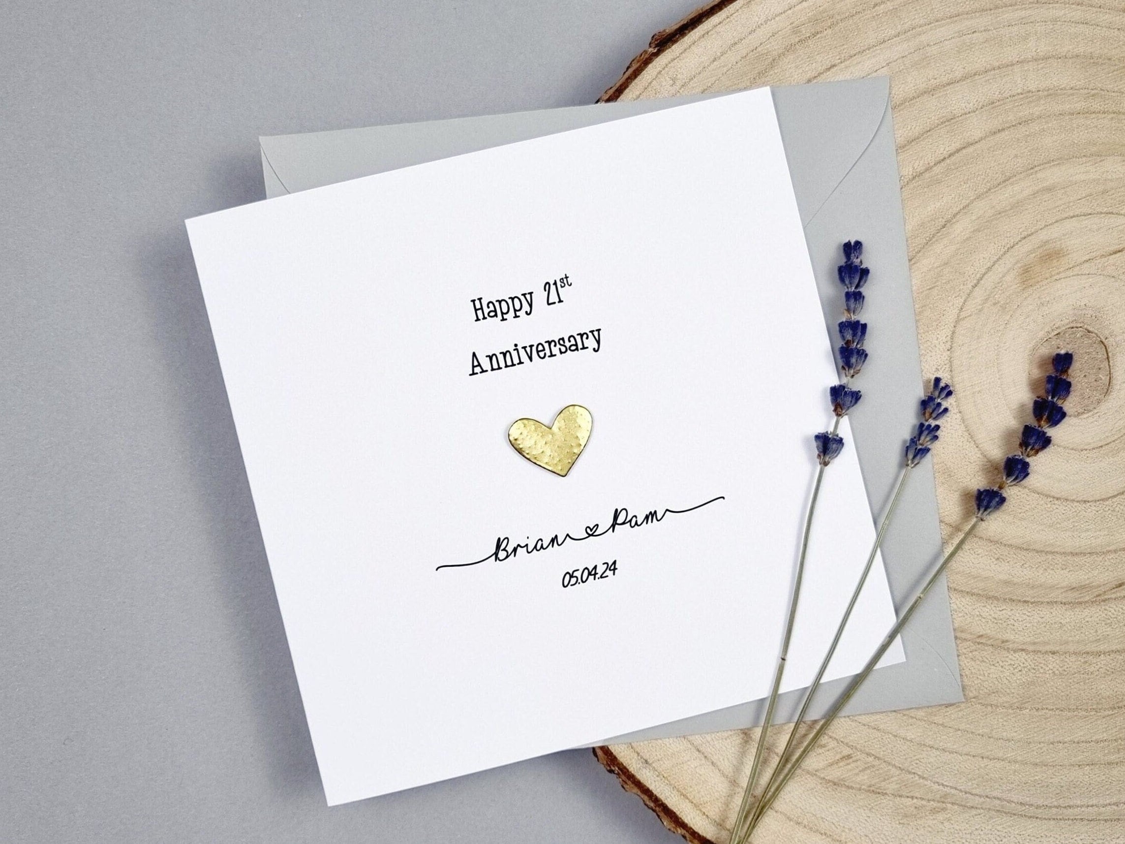 【直筆メッセージ付き】 Wandering Visitor ササクレイション Personalised Real Brass Heart 21st Anniversary Card – Handmade