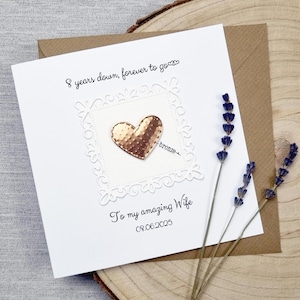 Joli cadeau d'anniversaire BRONZE 8e carte de mariage 8e cadeau fait main 8 ans de mariage personnalisé femme mari couple lui son cadeau souvenir 3D