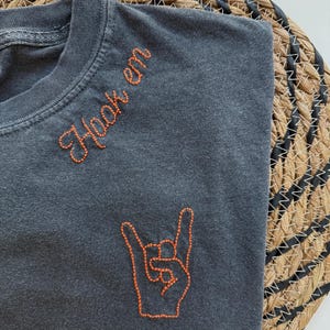 Hand Embroidered Short Sleeve &quot;Hook Em&quot; UT Shirt - Texas College Football