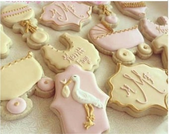 Stork baby shower cookies, (30 cookies)