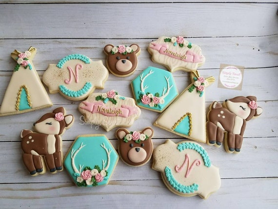 Woodland Tribal Baby Shower Sugar Cookies 36 Biscuits Etsy France