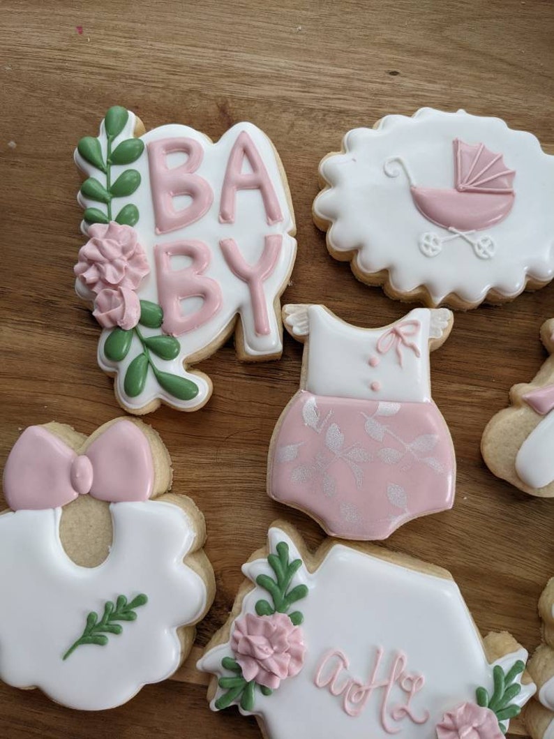 Pink Floral Baby Shower Cookies 36 Cookies Etsy