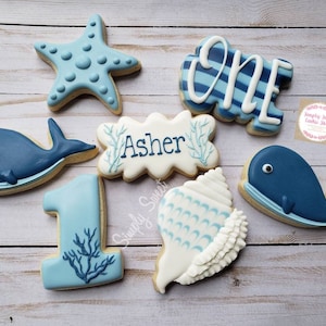 Beach, whale themed birthday cookies (36 cookies)