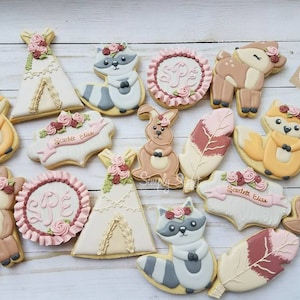 Floral woodland baby shower cookies (36 cookies)