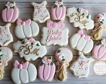 Pink pumpkin baby shower cookies (40 cookies)