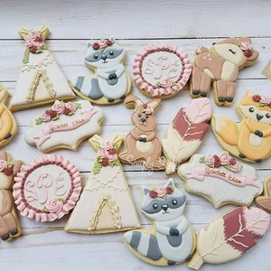 Woodland baby shower cookies (50 cookies)