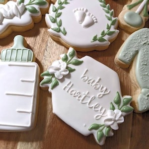 Oh baby, greenery, gender neutral sugar cookies (36 cookies)