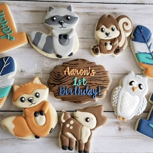 Woodland 1st birthday cookies (48 cookies)