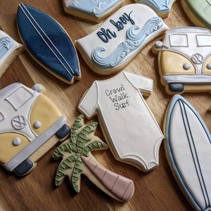 Surf, surfs up, Beach themed birthday cookies (36 cookies)