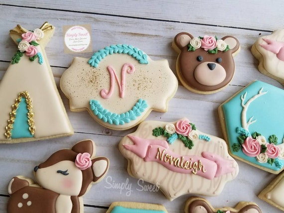 Woodland Tribal Baby Shower Sugar Cookies 36 Biscuits Etsy France