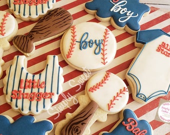 Vintage baseball baby shower cookies (36 cookies)