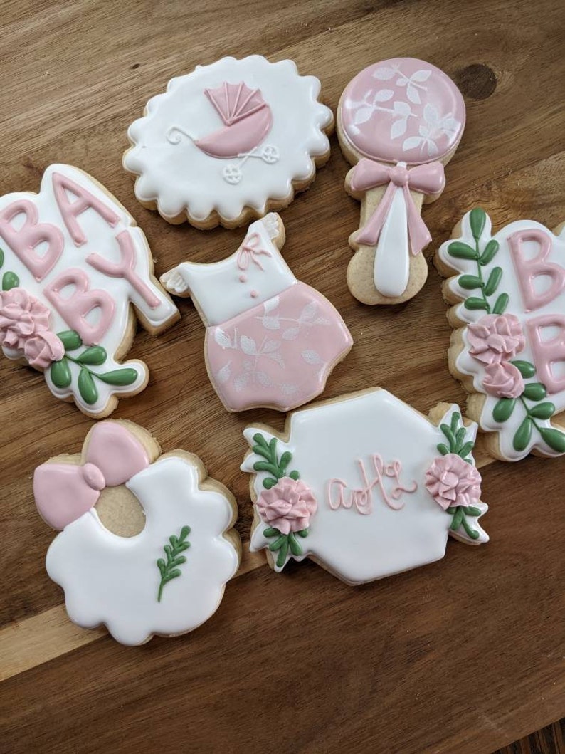 Pink Floral Baby Shower Cookies 36 Cookies Etsy