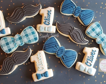 Mr. Onederful sugar cookies, mustaches, bowties, little man (36 cookies)