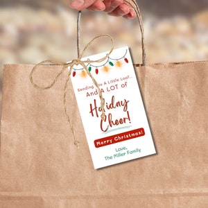 Etiqueta de regalo de pan de masa madre navideño; etiqueta de pan roja y verde para atar, plantilla imprimible; etiquetas festivas para panadería casera o panadería, descarga EDITABLE