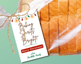 Christmas Sourdough Bread Gift Tag; Red Green Bread Label Tie On, Printable Template;  Holiday Tags Home Baker or Bakery, EDITABLE Download