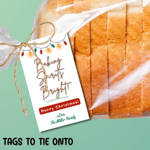 Etiqueta de regalo de pan de masa madre navideño; etiqueta de pan roja y verde para atar, plantilla imprimible; etiquetas festivas para panadería casera o panadería, descarga EDITABLE