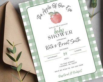 Apple Of Our Eye Baby Shower Invitation Editable Template; Red Green Sprinkle Invite; Unisex Couple Baby Shower Digital Download; Printable