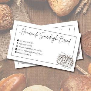 tarjeta de visita de masa madre; Información de panadería; Tarjeta de visita de panadero casero, plantilla imprimible; Panes caseros; Descarga digital EDITABLE