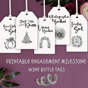 Engagement Milestone Wine Tags; Bridal Wine Basket Gift Tag; Bride Gift Basket; Printable Wedding Planning label; Digital Download