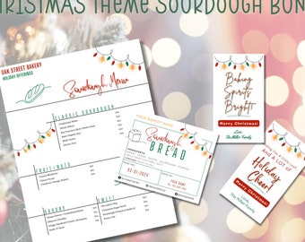 Christmas Sourdough Bakery Bundle; Seasonal Bread Offerings; Holiday Lights Theme; Home baker or Bakery Printable Template; Digital Download