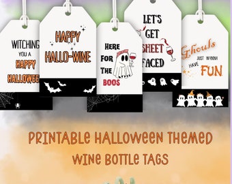 Halloween Wine Tags; Funny DIY Party Favor; Wine Bottle Gift For Friend; Costume Party Gift; Here For The Boos Tag; Witch; Ghosts; Bats Tags