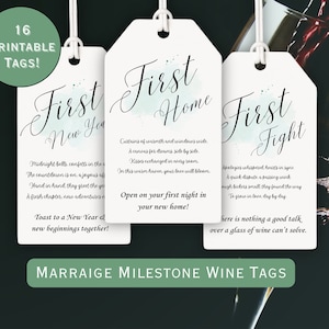 First Year of Marriage Milestone Wine Tags; Newlywed Gift Basket; Wine Basket Firsts; 1st Year Together; DIY Editable Template; Printable