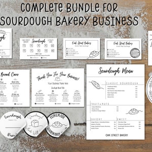 COMPLETE ZUURDEEGBUNDEL: Broodbedankkaart & Tags; Broodingrediëntlabel; Broodsticker; Bonuskaart; Bakkerij visitekaartjes; Afdrukbaar