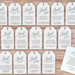 Etiquetas de vinho Milestone do primeiro ano de casamento; Cesta de presente para recém-casados; Primeiras cestas de vinhos; 1º Ano Juntos; Chá de panela; Impressão digital