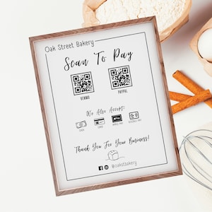 Scan To Pay Sign, Sourdough Bakery QR Code Template; Home Baker Venmo, Apple Pay, PayPal Payment Sign; Editable Bread Business Sign Download