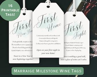 First Year of Marriage Milestone Wine Tags; Newlywed Gift Basket; Wine Basket Firsts; 1st Year Together; DIY Editable Template; Printable