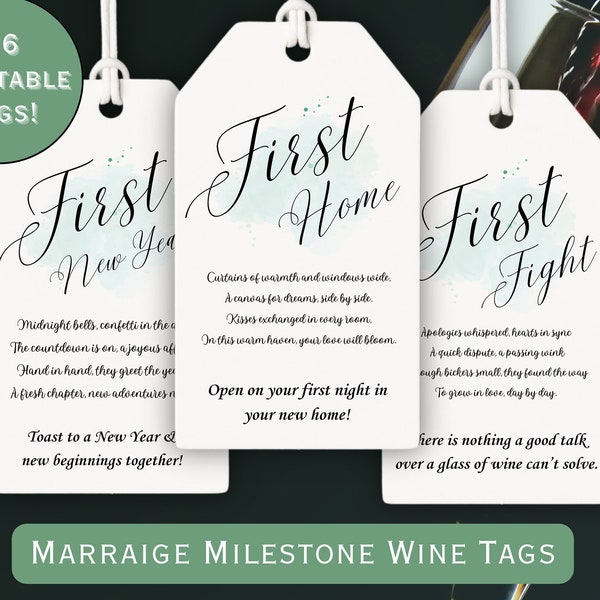 First Year of Marriage Milestone Wine Tags Newlywed Gift Basket Wine ...