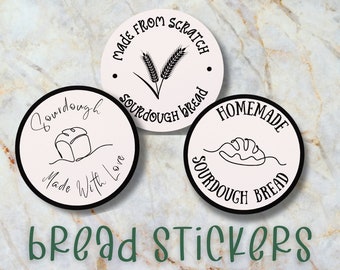 Sourdough Stickers, DIY Printable Bread Stickers; Simplistic Design For Loaves, Home Baker, Bakery Labels; Black and White Instant Download