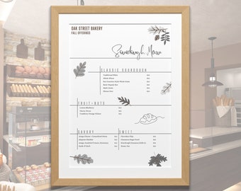 Fall Sourdough Bread Menu, Seasonal Pricing & Options List; Custom Bakery Menu; Home Baker or Bakery; Printable Template; EDITABLE Download
