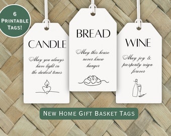 Housewarming Blessing Tags, New Home Salt Wine Bread Gift Tags, Printable Traditional House Warming; New Homeowner Present, Neighbor Basket