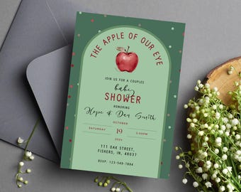 Apple Of Our Eye Baby Shower Invitation Editable Template; Fall Leaf Sprinkle Invite; Unisex Couple Baby Shower Digital Download; Printable