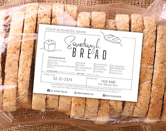 Sourdough Ingredient Label Card, Bread Made On & Made By; Custom Stickers For Home Baker or Bakery; Printable Template; EDITABLE Download