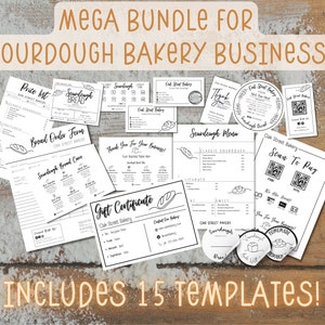 Pacote MEGA Sourdough Business: Cartão de agradecimento e etiquetas da Bread Bakery; Rótulo de Ingredientes; Adesivos de pão; Cartão de recompensa; Cartão de visitas; Impressões DIY
