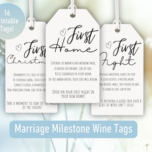 結婚 1 年目の節目ワイン タグ、新婚ギフト バスケット、ワイン バスケットの初物、結婚 1 年目、ブライダル シャワー、デジタル印刷可能