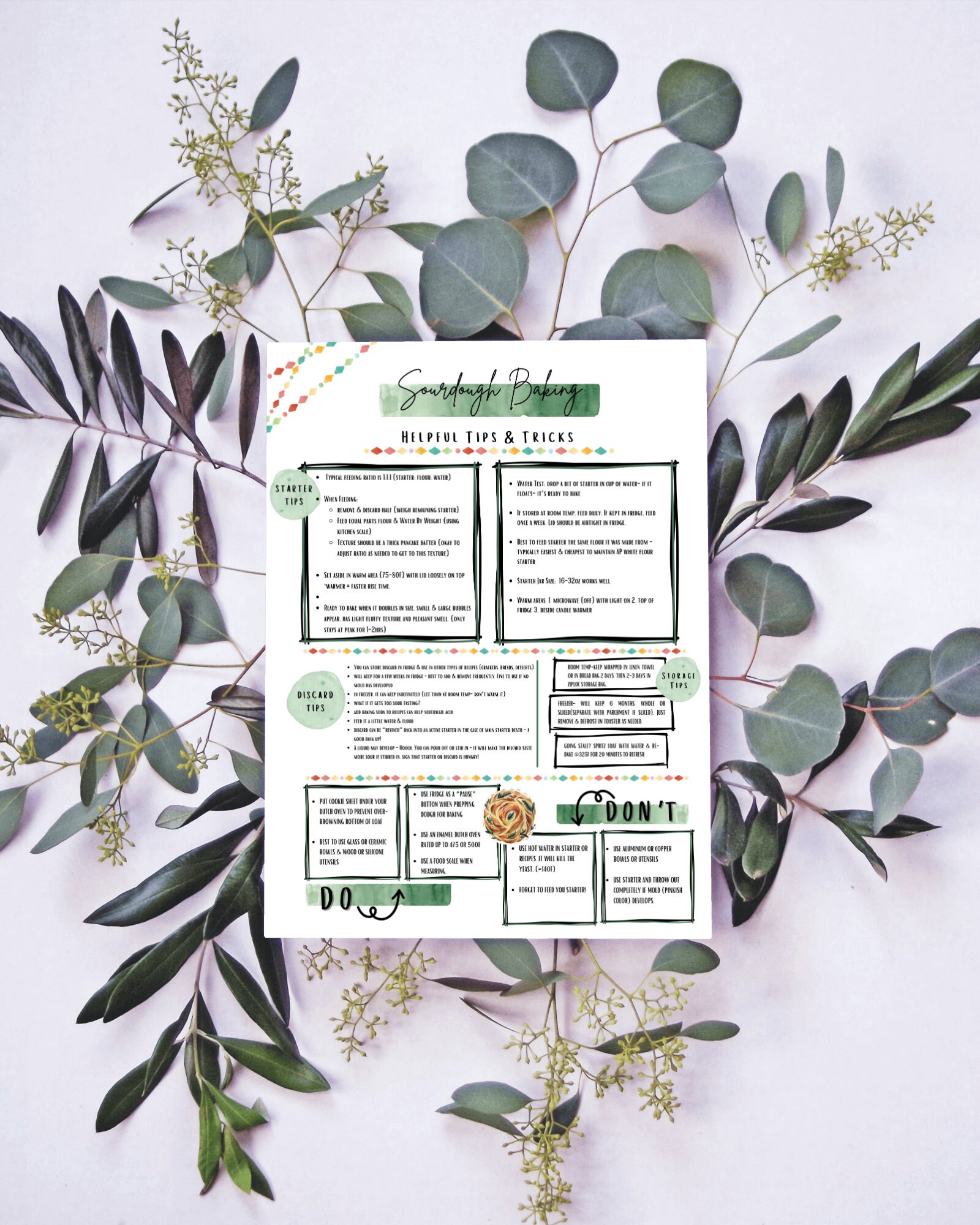 Sourdough Baking Tips Reference Sheet; Sourdough Starter Helpful Tips ...