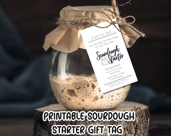Sourdough Starter Holiday Gift Tag With Starter Care Instructions, Editable Printable Template (Digital Download)