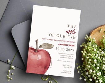 Apple Of Our Eye Baby Shower Invitation Editable Template; Fall Autumn Sprinkle Invite; Unisex Couple Baby Shower Instant Printable Download