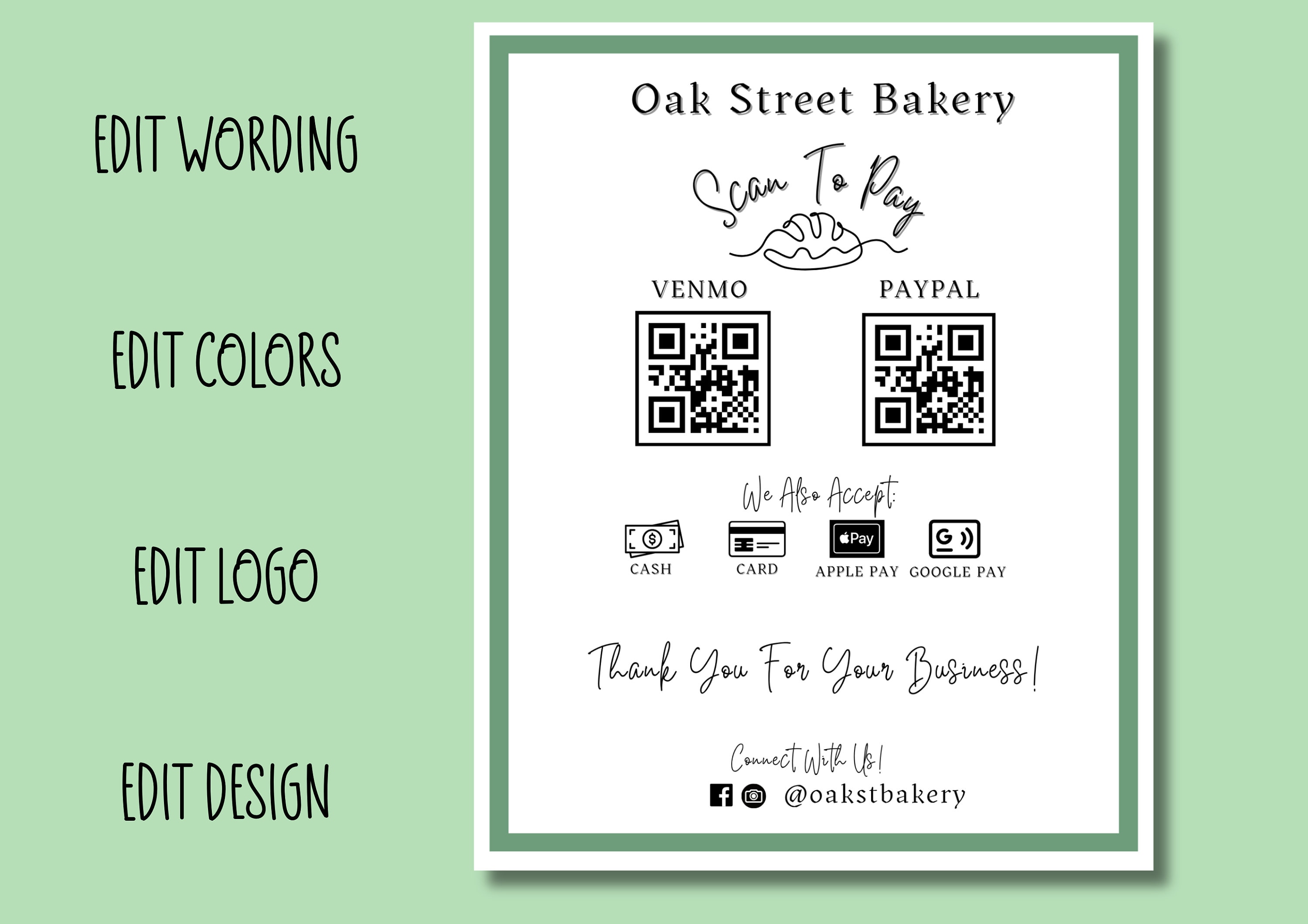 Scan to Pay Sign, Sourdough Bakery QR Code Template; Home Baker Venmo ...