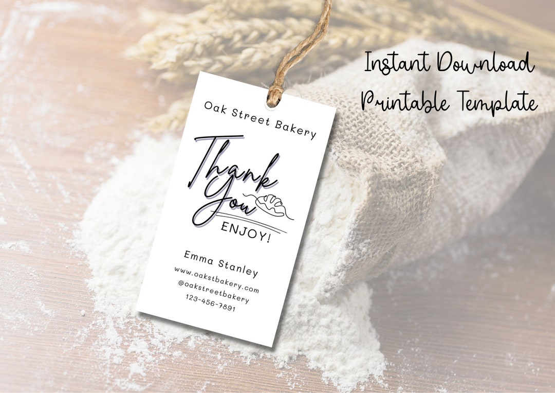 Sourdough Bread Thank You Tag; Bread Loaf Label Tie On, Printable ...